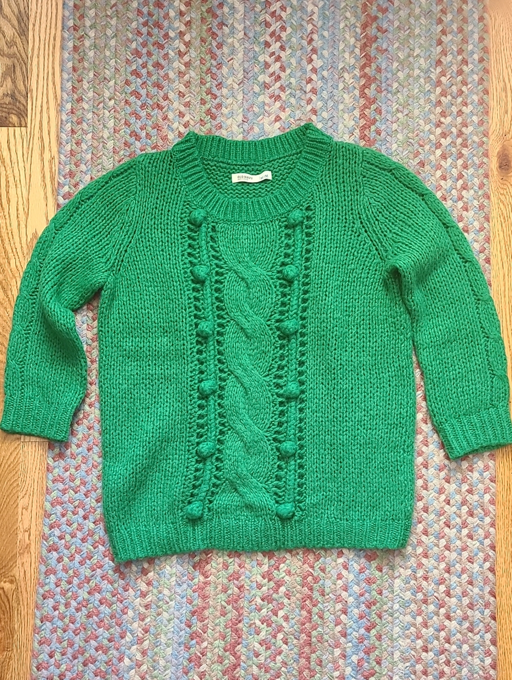 Old Navy Kelly Green Cable-Knit Crew Sweater